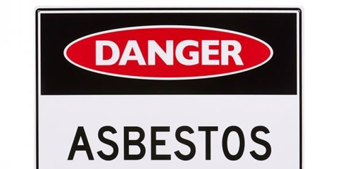 Warning image for asbestos that reads "warning"