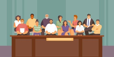 illustration of jury box in courtroom