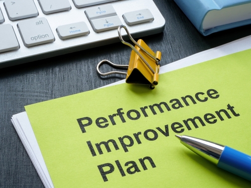 Stack of papers with Performance Improvement Plan PIP.